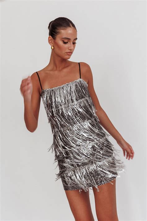 Shop The New York Nights Sequin Fringe Mini Dress Black Selfie Leslie