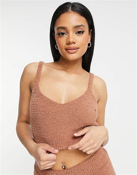 Asos Design Co Ord Knitted Bralet In Soft Boucle Yarn In Taupe Asos