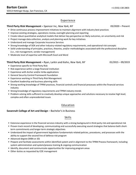 Third Party Risk Management Resume Samples Velvet Jobs