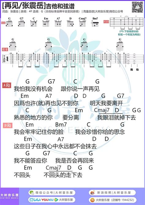 《再见》吉他谱—张震岳（再见再见，再也不见） 汤米吉他