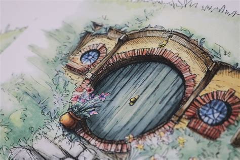 Hobbiton Hobbit Hole Drawing Print 8x11 Etsy