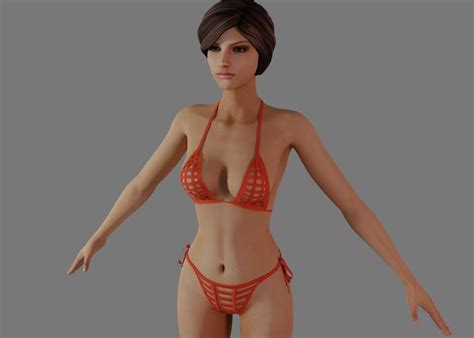 3D Model Red Striped Bikini VR AR Low Poly OBJ FBX STL BLEND