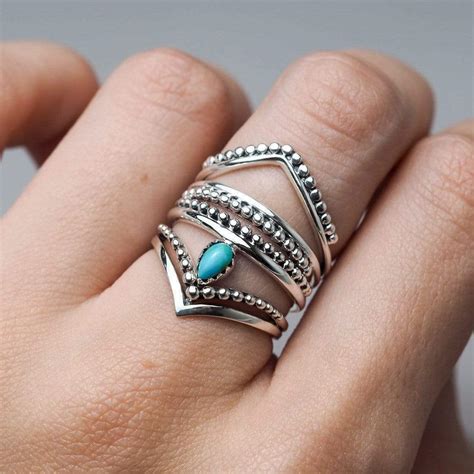 Sterling Silver Boho Rings Stackable Chevron Crest Bohemian In T Box