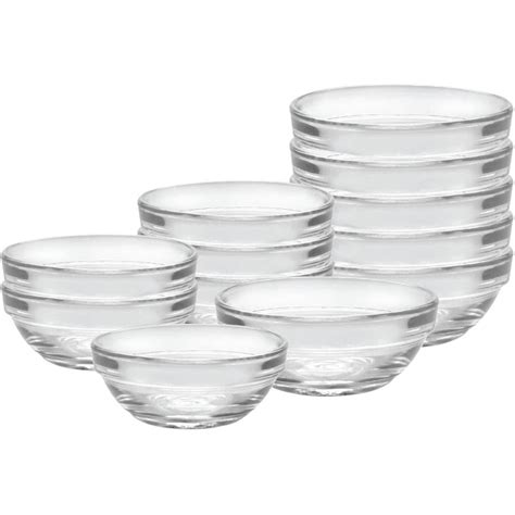 Duralex Lys Stackable Nesting Clear Glass Food Prep Mixing Bowls 12 Piece Set