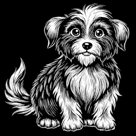 Un Dibujo En Blanco Y Negro De Un Perro Con Una Larga Cola Vector