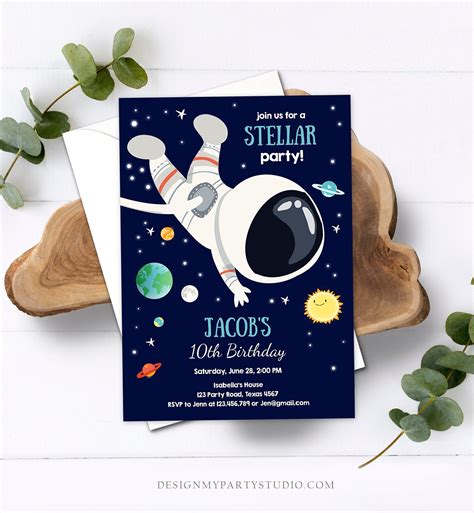 Editable Boy Space Birthday Party Invitation Outer Space Etsy