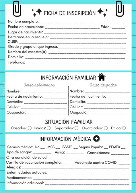 Ficha de Identificación Personal para alumnos Formatos para imprimir