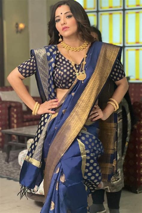 Monalisa Looks Gorgeous In A Blue Saree And Matching Blouse See Her