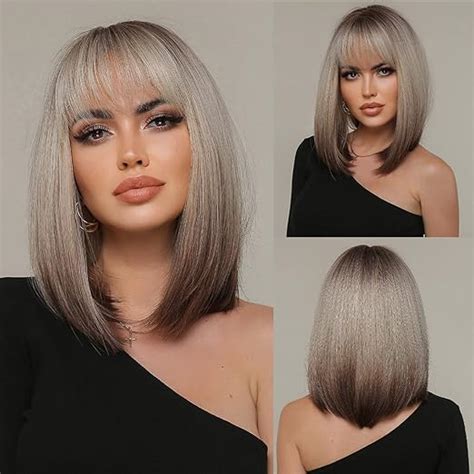 Amazon BERON Brown Blonde Ombre Short Wigs Straight Bob Hair Wig