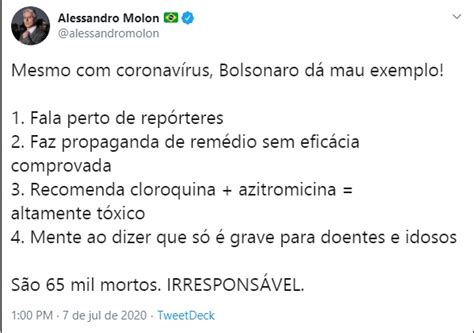 Autoridades comentam diagnóstico de covid 19 de Bolsonaro nas redes sociais