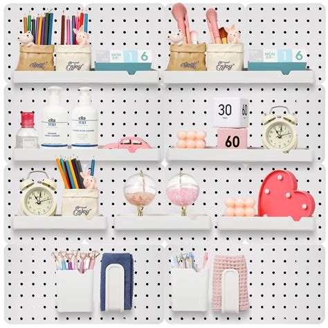 28 Pieces White Pcs Pegboard Wall Organizer Kits Includes 12 Pieces