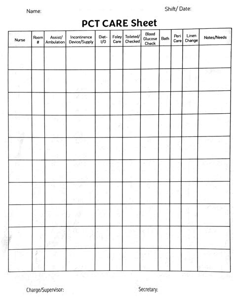 Simple & Efficient PCT Care Sheet | All-inclusive Shift Organization
