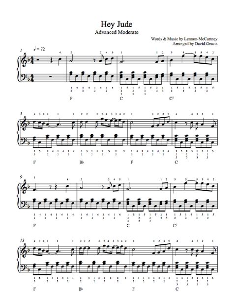 Hey Jude By The Beatles Piano Sheet Music Advanced Level