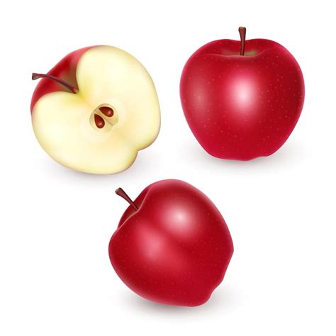 Conjunto De Manzanas Rojas Y Maduras En Blanco Vector Premium