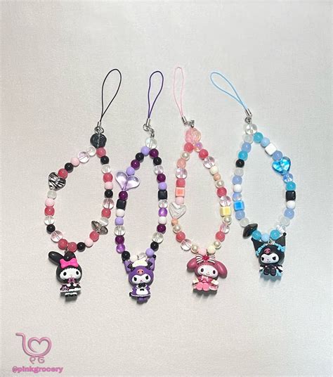 Kuromi And My Melody Handmade Beaded Phone Charm Phone Strap Sanrio Hobbies And Toys Stationery