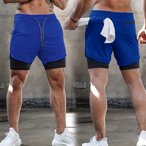 Gym Shorts Men 2 In 1 Double Deck Quick Dry Camo Sport Running Shorts