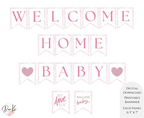 Welcome Home Baby Banner, PRINTABLE Banner, Rose, Pink, Welcome Garland ...