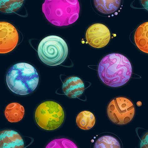 Dibujos Animados Espacio Planetas Y Estrellas De Patrones Sin Fisuras Vector Premium