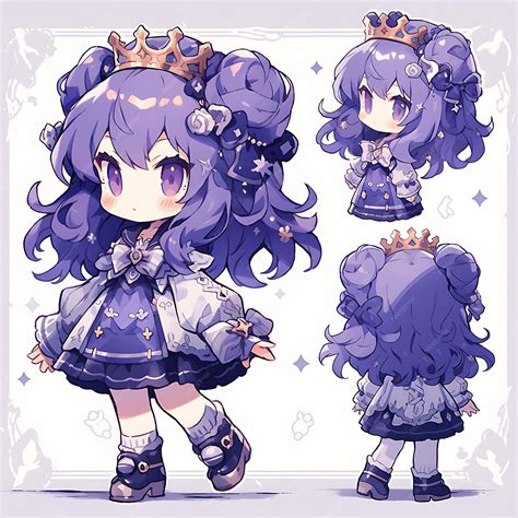 Premium Photo Character Anime Of Female Chibi Kawaii Mecha Princess Fashion Royal Purple Crow