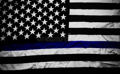 An American Flag Symbolic Of Support For Law Enforcement Stock Photo