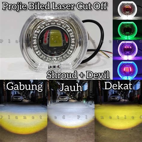 Jual Lampu Led Projie Biled Laser Cut Off Devil Merah High Low Watt