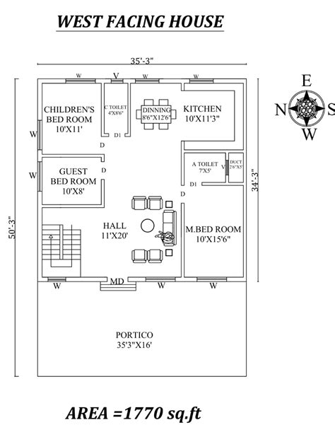 35' X 50' Beautiful 3bhk West facing House Plan As Per Vastu Shastra ...