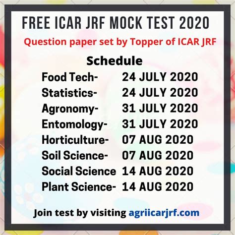 Schedule Of Free Icar Jrf Mock Test 2020 Agri Icar Jrf India Leading