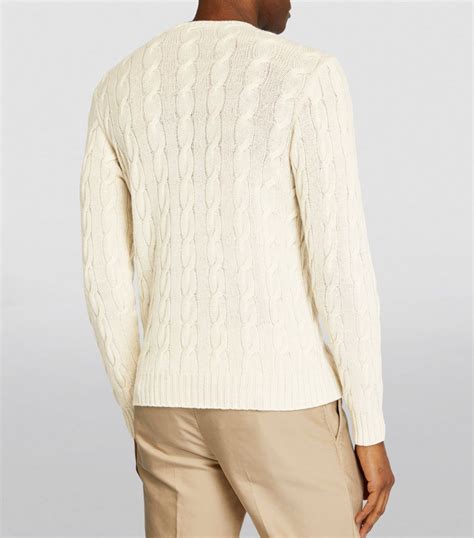 Mens Ralph Lauren Purple Label White Cable Knit Sweater Harrods Uk