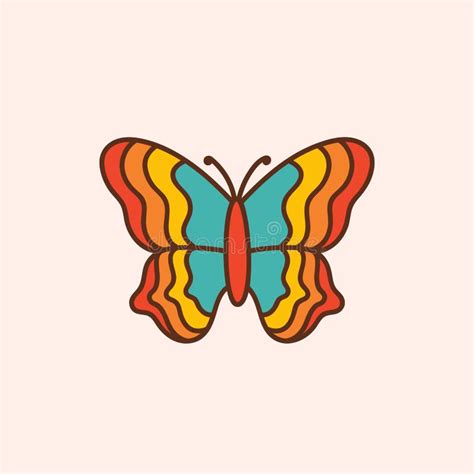 Retro Groovy Butterfly Colorful Vector Illustration In Vintage Style