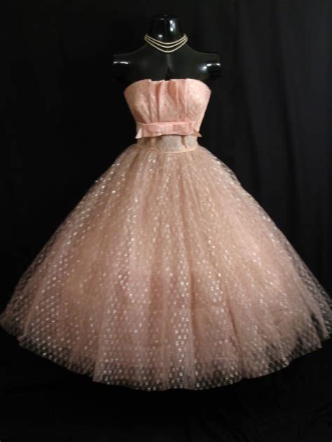 Vintage 1950 S 50s STRAPLESS Pink Shelf Bust Taffeta Tulle