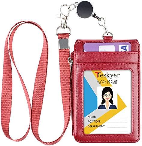 Teskyer Porta Badge Porta Badge Da Collo In Pelle Pu Con Cordino