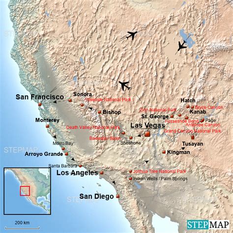 StepMap Westküste USA 2017 Landkarte für USA