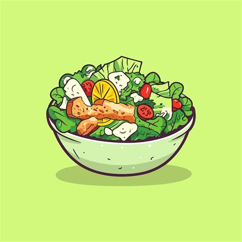 Premium Vector Chicken Caesar Salad Vector Illustration Clean Line