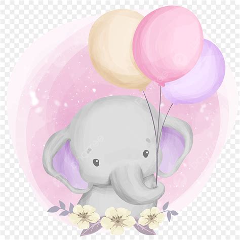 Baby Elephant With Balloons Svg