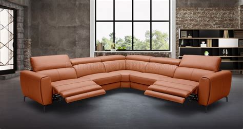 Lorenzo Power Motion Sectional Sofa In Rust Leather By J M