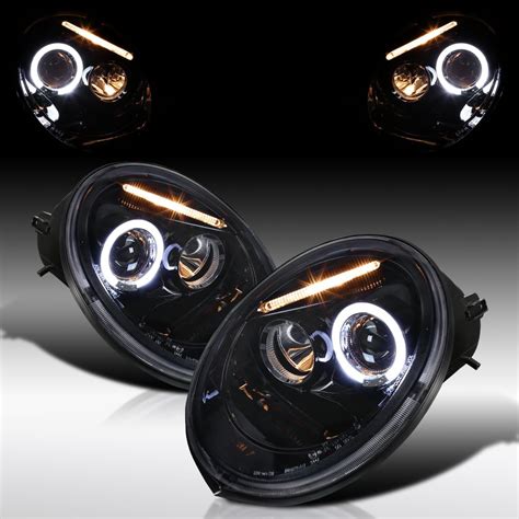 Spec D Tuning Jet Black Led Halo Projector Headlights Black 8 Led Fog Lamps