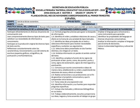 Planeaciones Del Quinto Grado Del Mes De Noviembre Ciclo Escolar