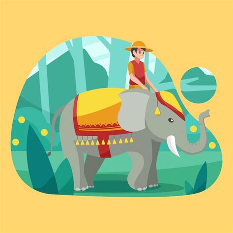 Premium Vector | Mahout riding a cute elephant