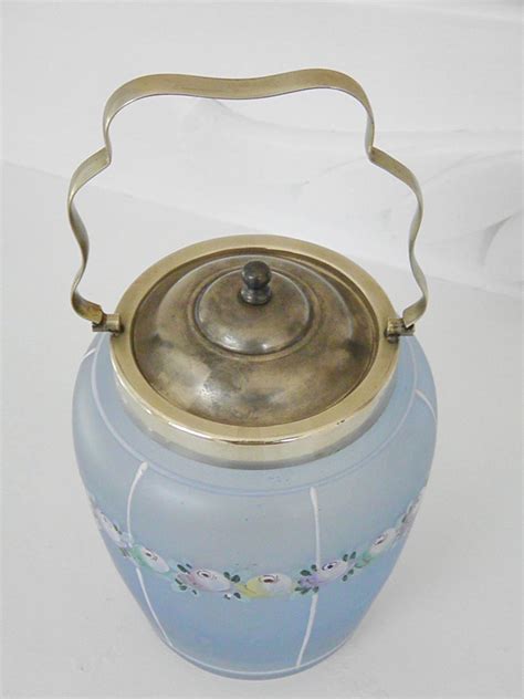 Vintage Blue Glass Biscuit Barrel Cookie Jar