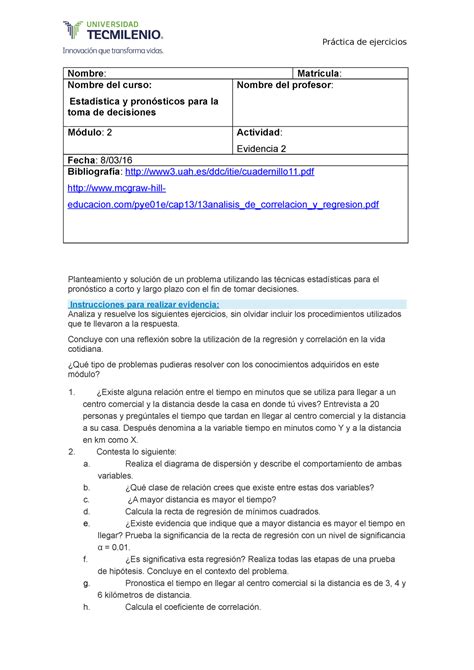 Evidencia 2 Estadistica Y Pronostico Para La Toma De Desiciones