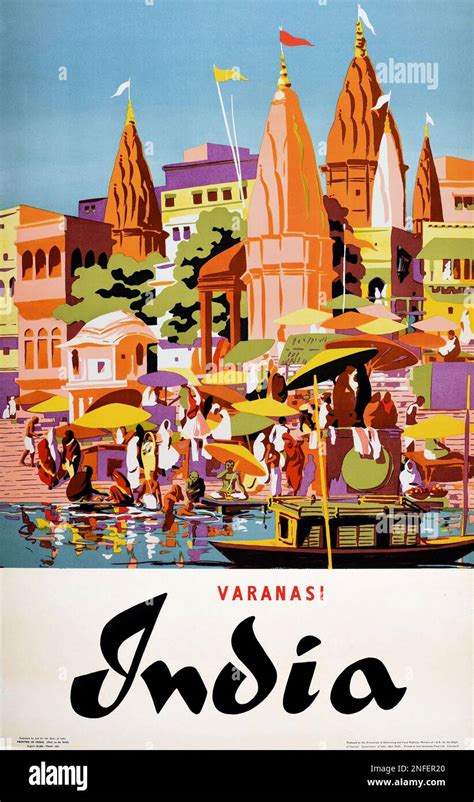 Vintage India Travel Poster Varanasi Stock Photo Alamy