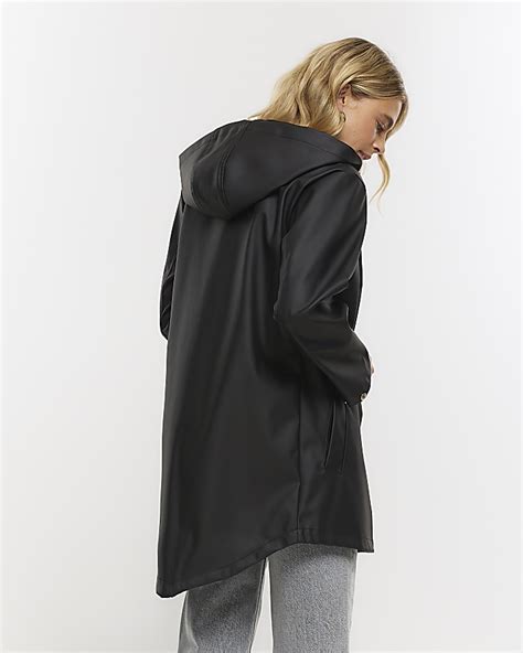 Black hooded rain coat | River Island