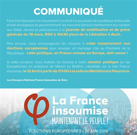 Communiqué de La France Insoumise Le journal du Gers Journal d