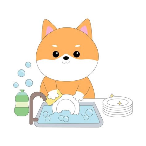 Cute Kawaii Shiba Inu Hund Zeichentrickfilm Vector Clipart Premium Vektor