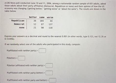 Solved A CBS News Poll Conducted June 10 And 11 2006 Among Chegg