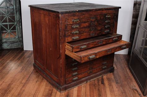 Antique Oak Printers Flat File Cabinet