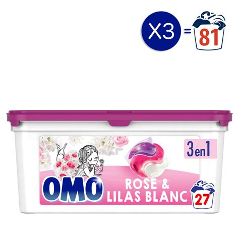 3x27 Capsules Lessive 3en1 Omo Rose Lilas Blanc 81 Capsules