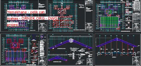 Yemekhane çelik çatı makas dwg projesi Autocad Projeler