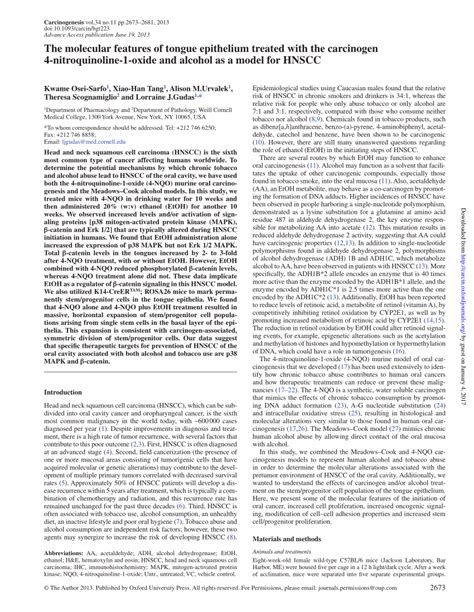 Pdf The Molecular Features Of Tongue Epithelium Treated With The Carcinogen 4 Nitroquinoline 1