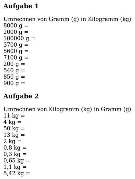 Mathe Ist Einfach Aufgaben Gewichtumrechnung Blatt 1